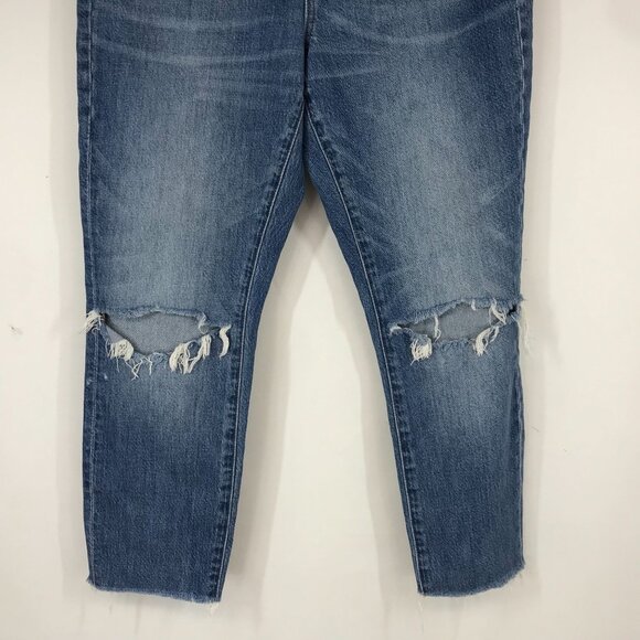 MADEWELL - WOMEN'S 29 BLUE DENIM THE HIGH RISE FRAYED SLIM BOYFRIEND JEANS - Picture 3 of 8